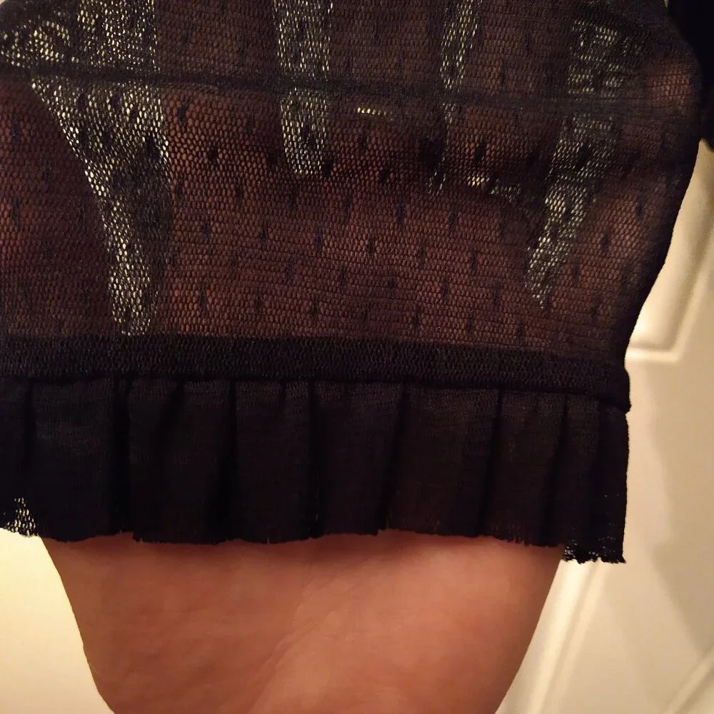 Vintage Lace Blouse w Metal Crosses, Ruffled Collar & Cuffs, Polka Dots OOAK - Picture 3 of 8